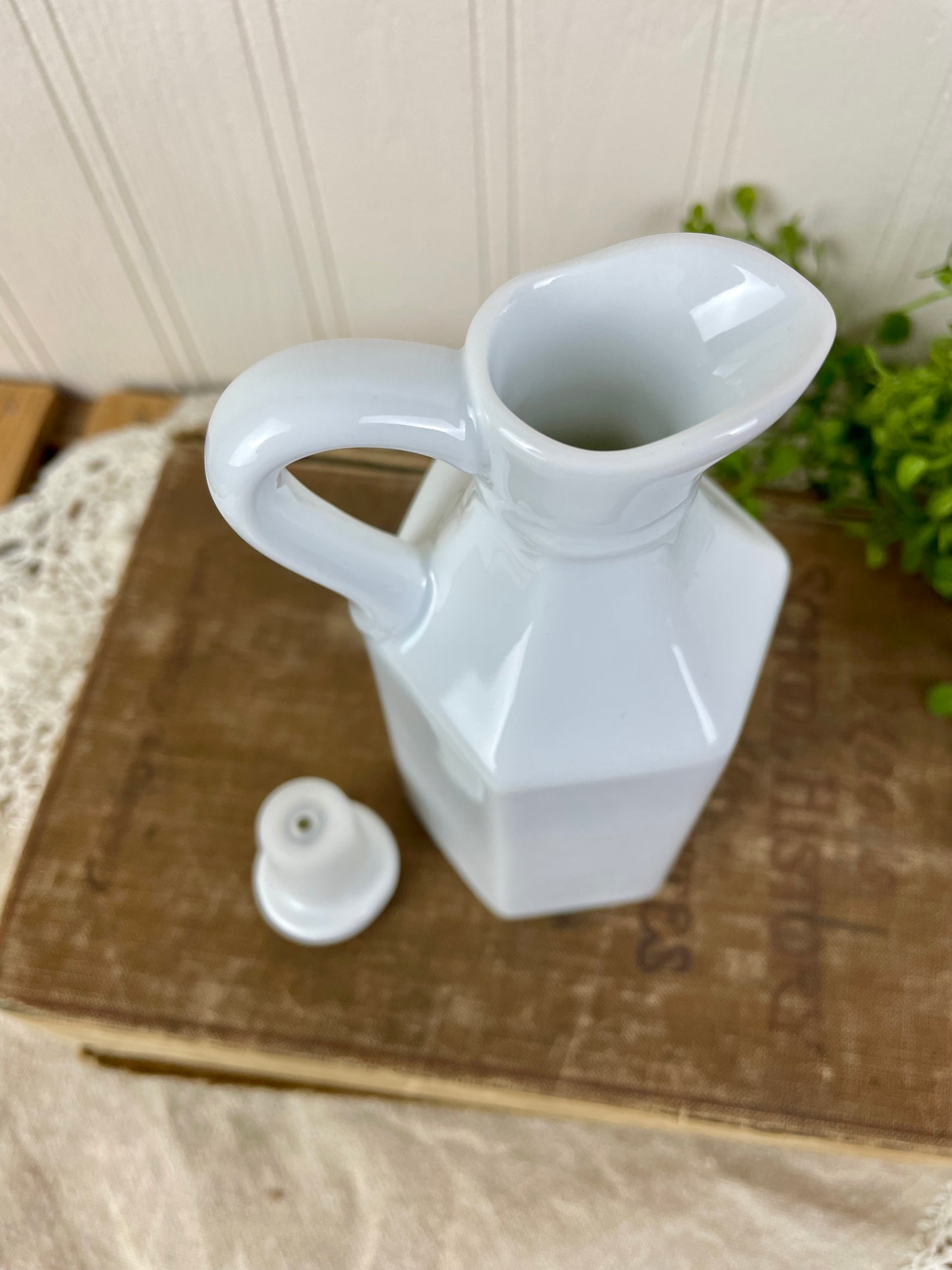 Vintage White Porcelain Cruet with Stopper