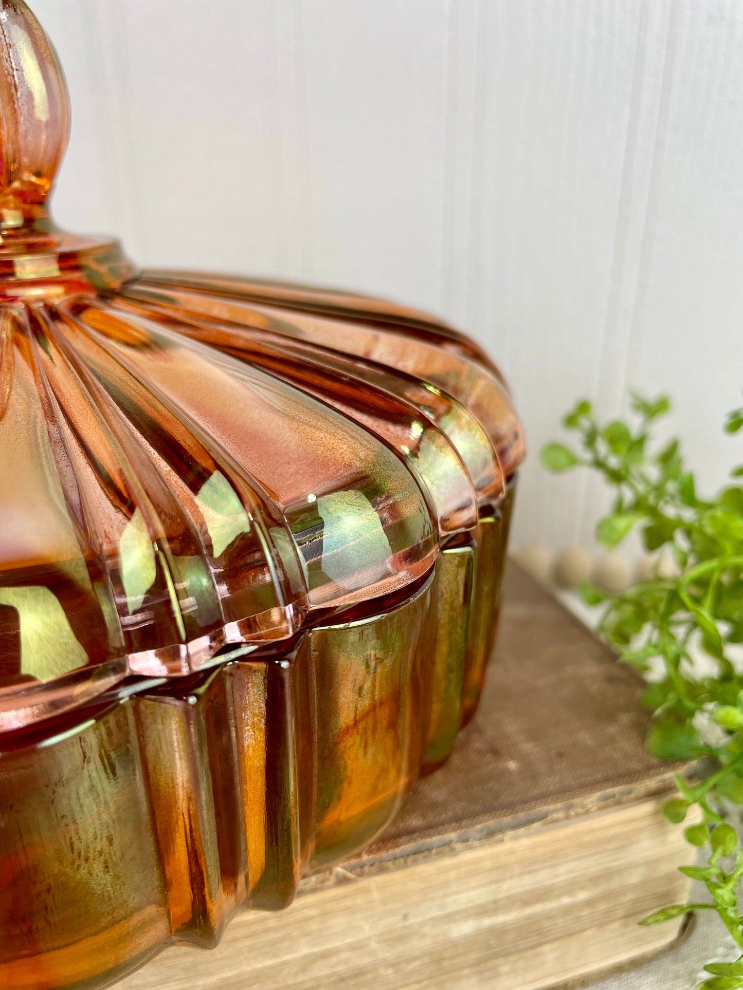 Vintage Marigold Carnival Glass Candy Dish with Lid