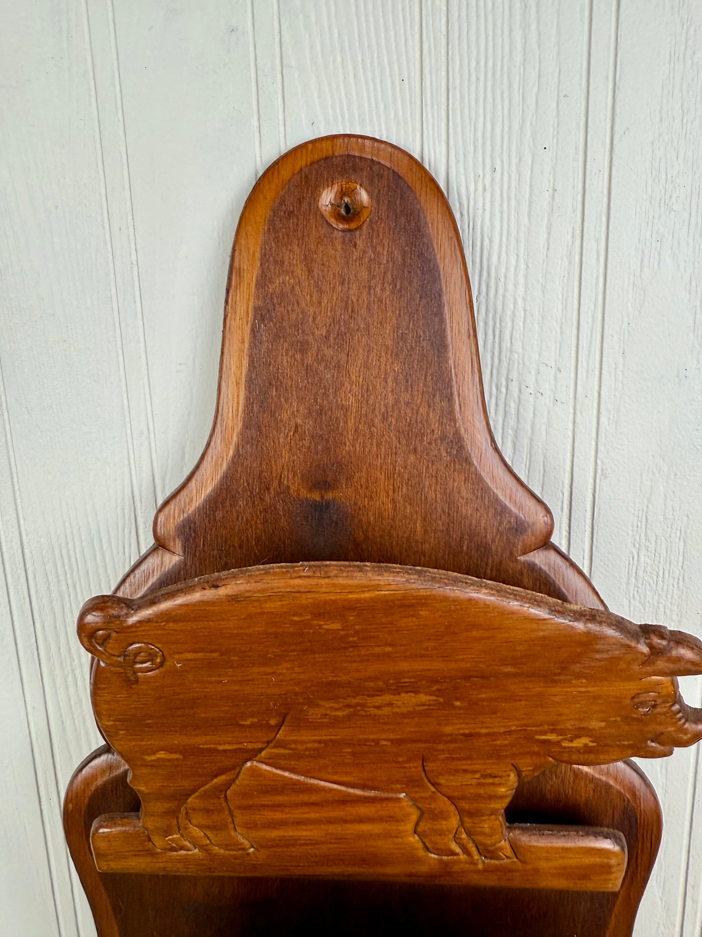 Vintage Farmhouse Wooden Pig Letter Organizer