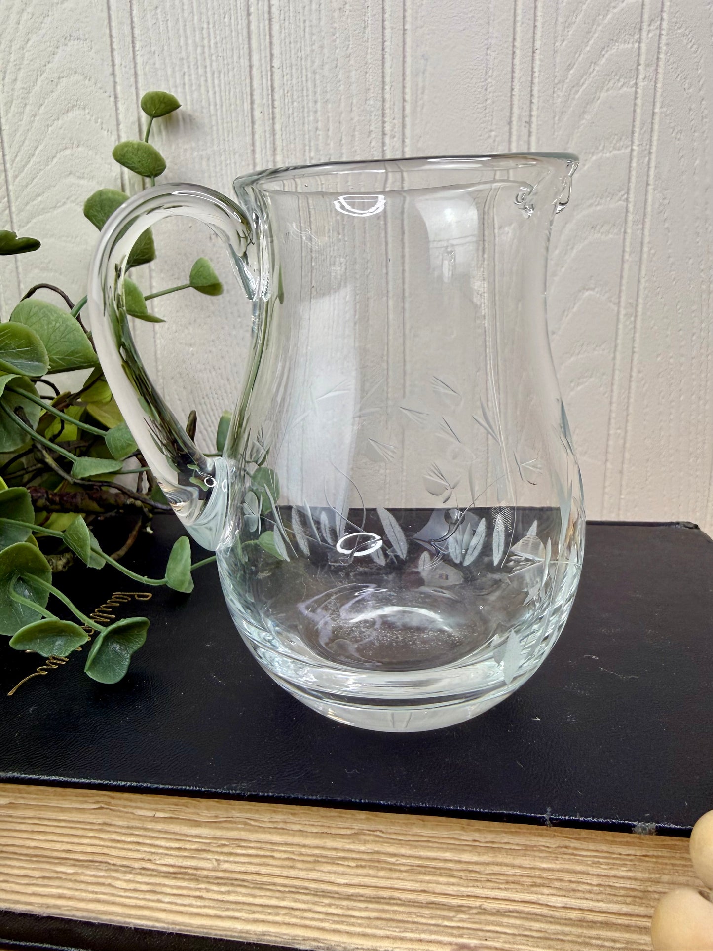 Vintage Crystal Glass Creamer with Etched Florals
