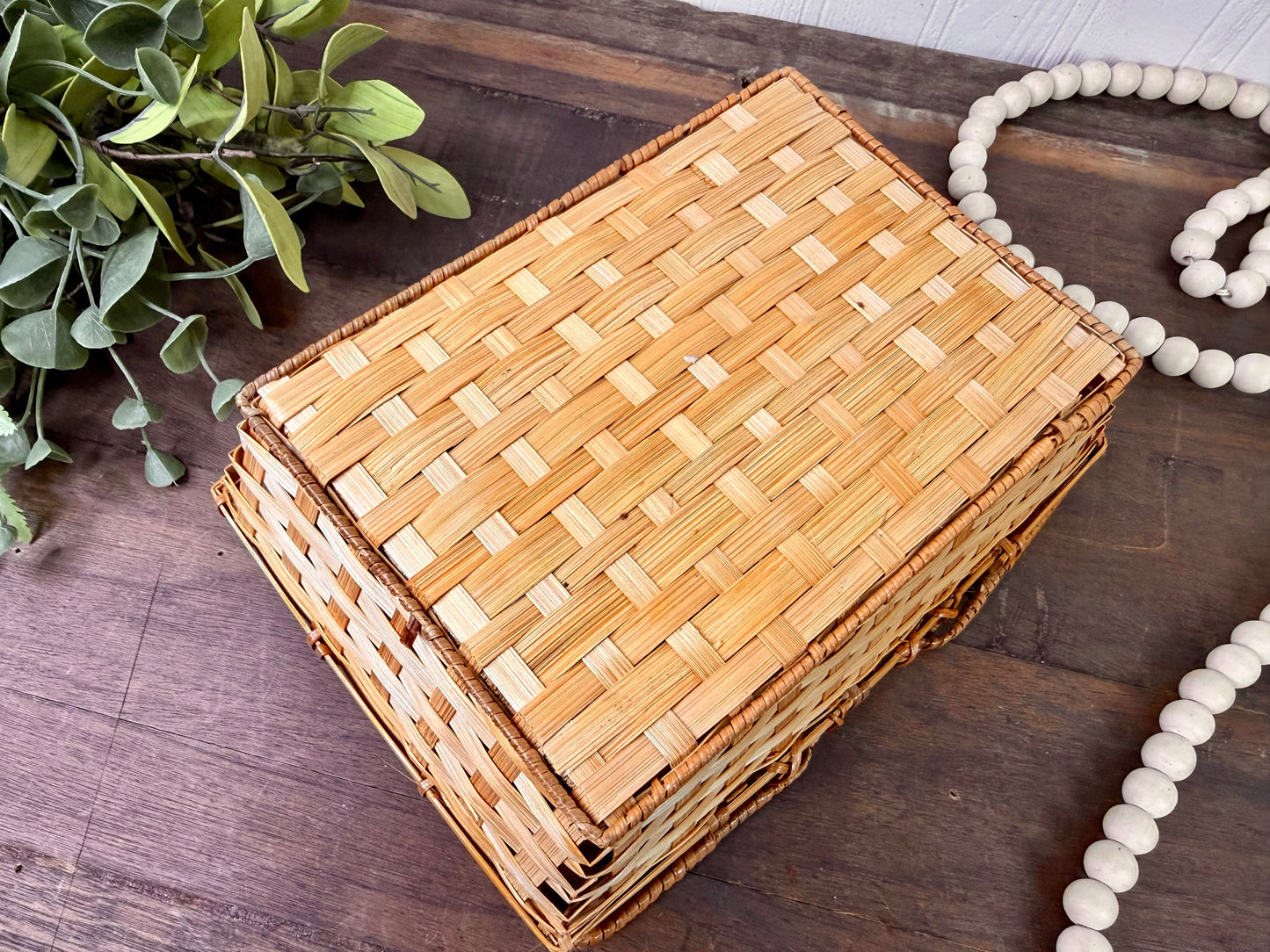 Vintage Rectangular Basket with Movable Handles