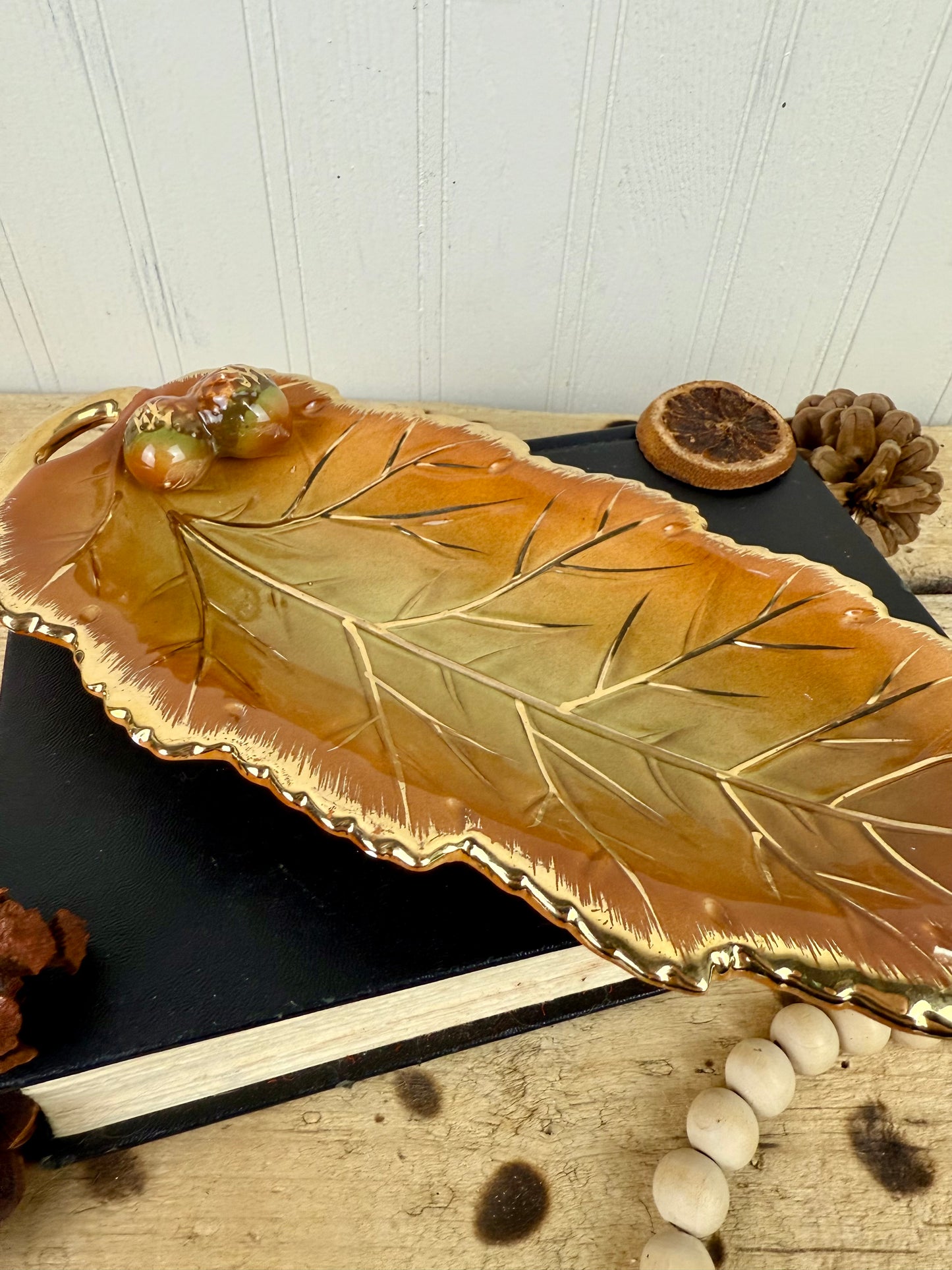 Vintage Enesco Ceramic Oak Leaf Nut Dish