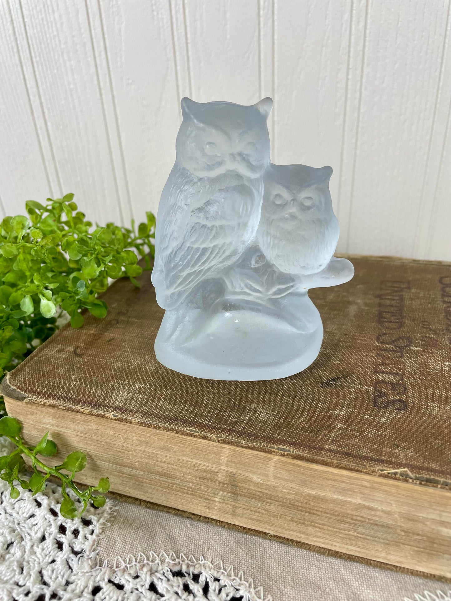 Vintage German Frosted Glass Owl Figurine