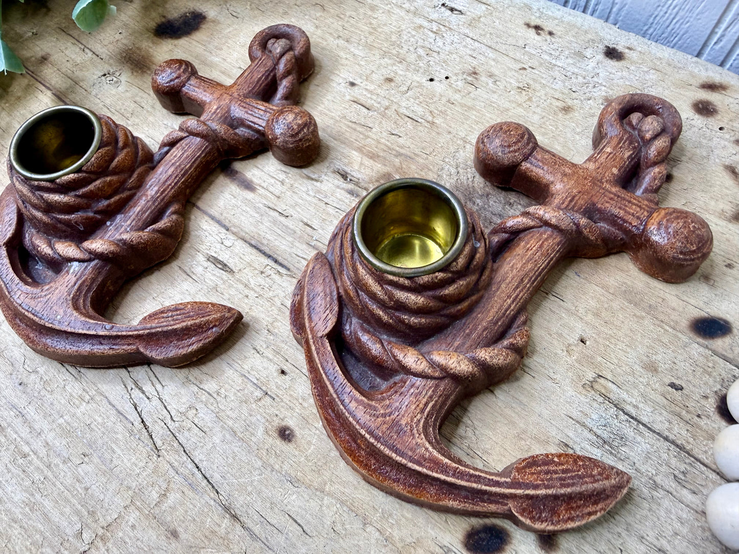 Vintage Syroco Wood Anchor Candle Holders