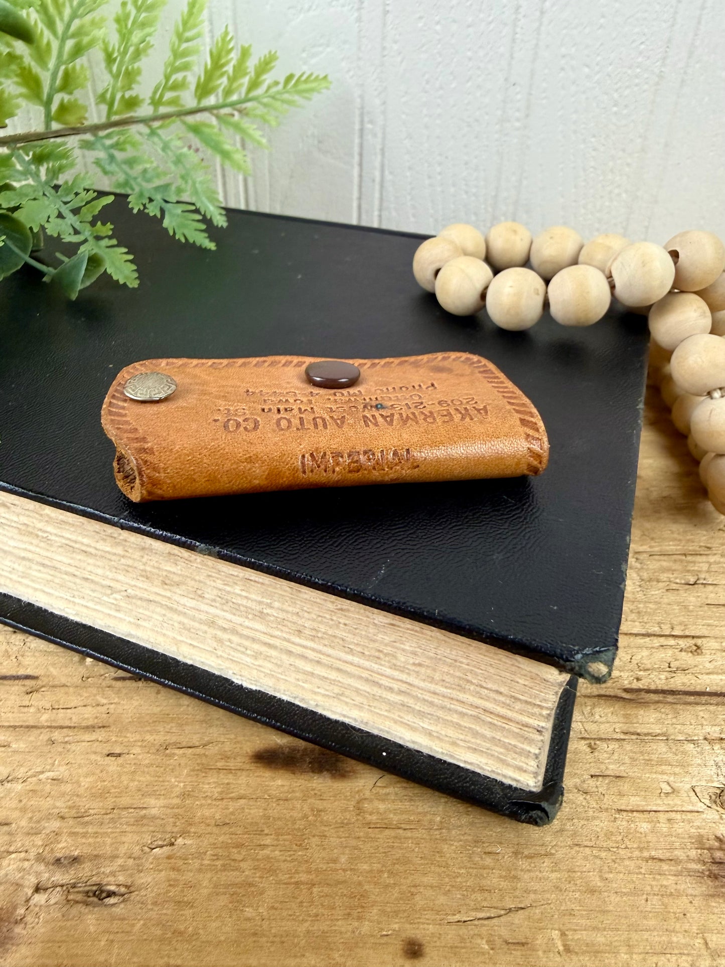 Vintage Promotional Leather Key Fob from Ottumwa, IA- Akerman Auto Co.