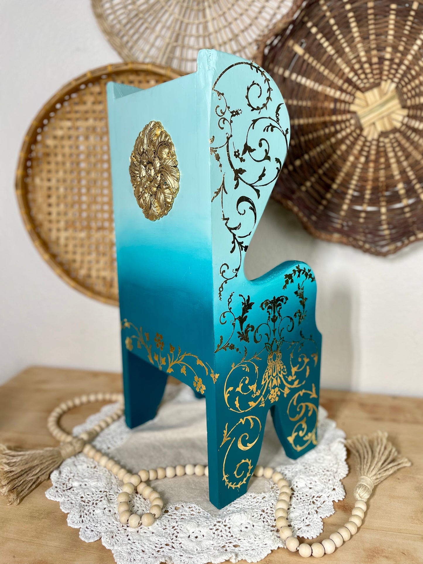 Hand Painted Ombré Wooden Chair Plant Holder with Gold Details