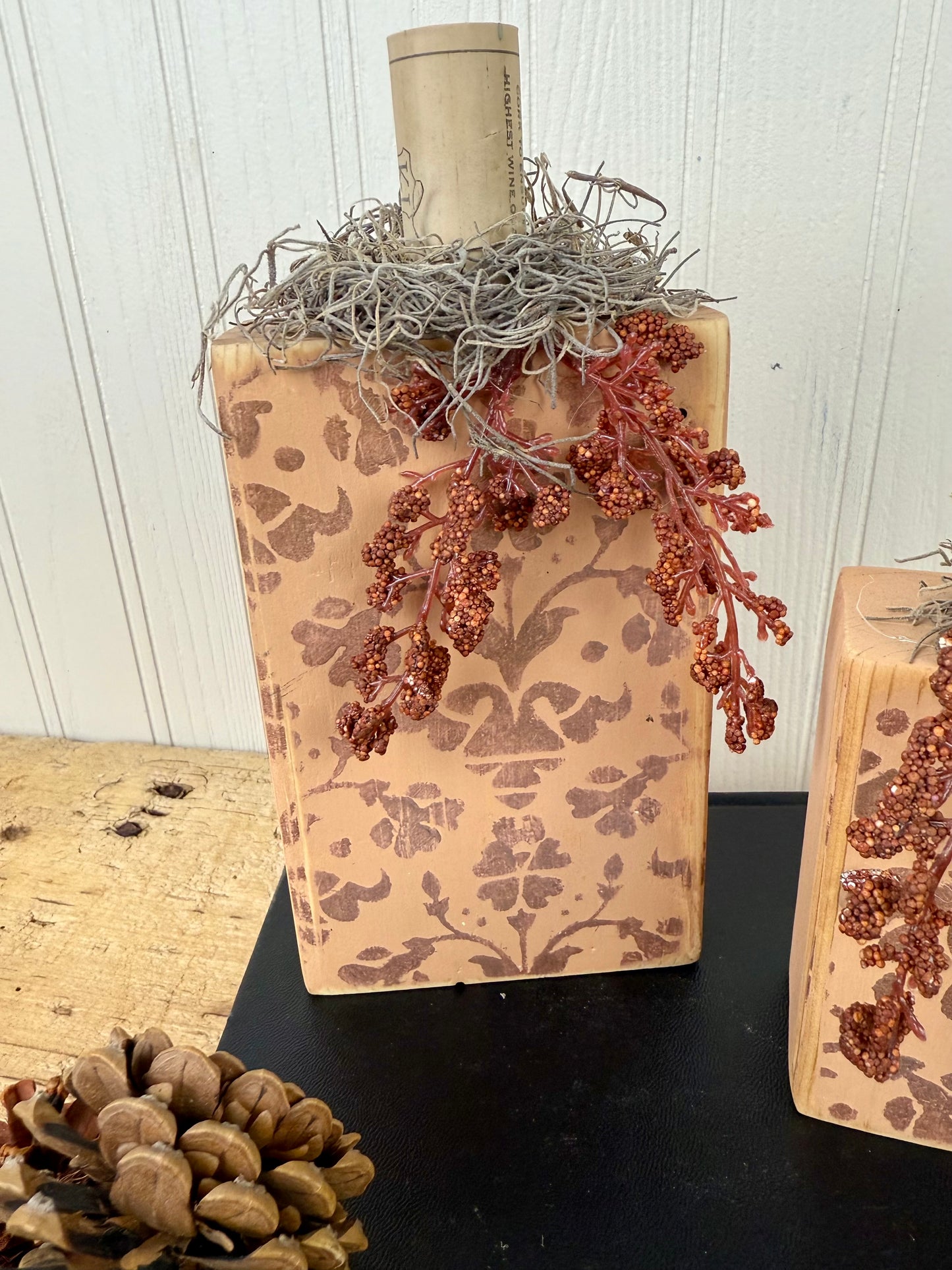 Handmade Light Orange Pumpkin Set with Metallic Accents and Orange Berries