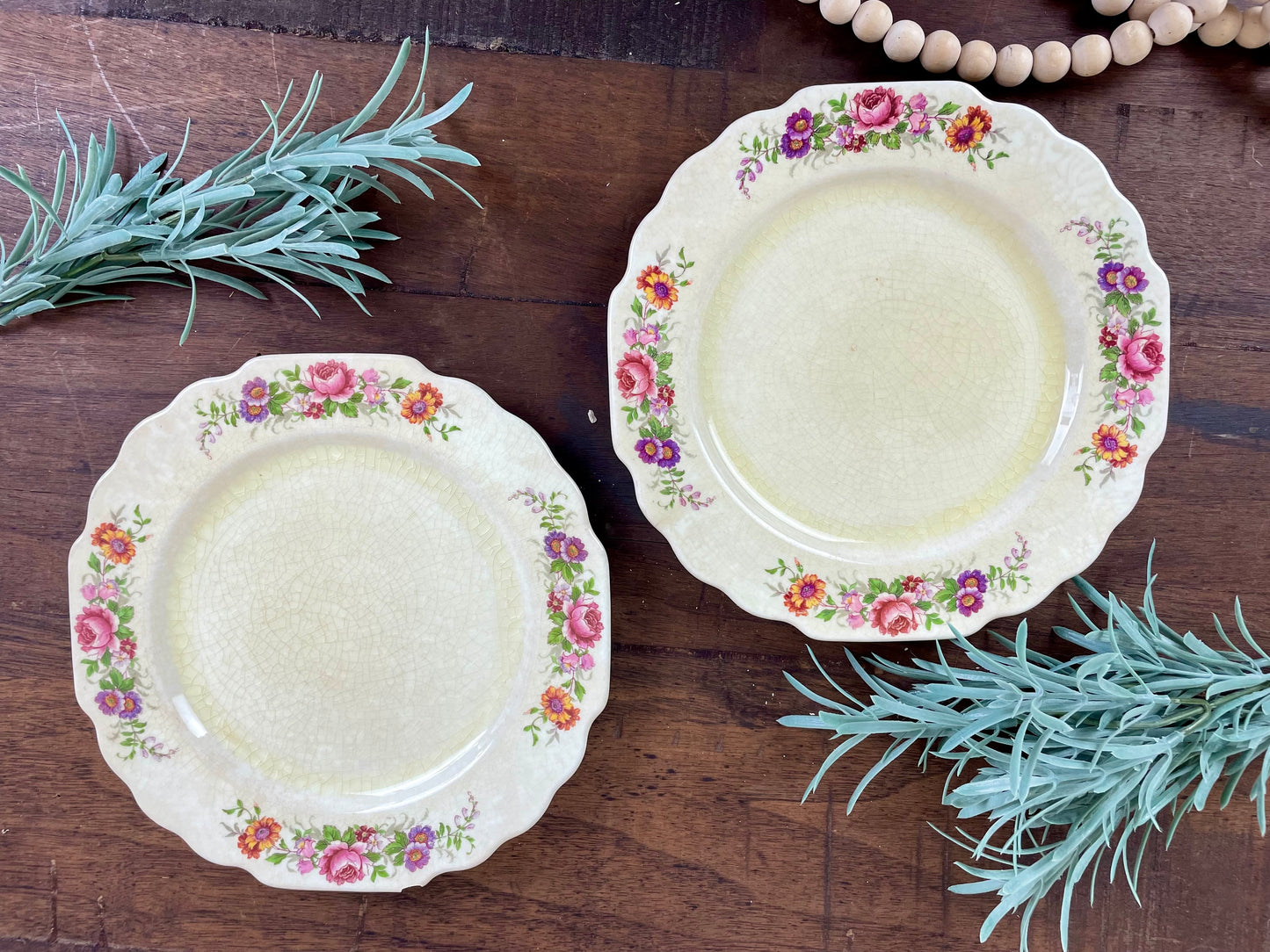 Set of Vintage Lido China Canarytone Floral Plates