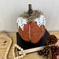 Handmade Plush Pumpkin with Doily Leaves