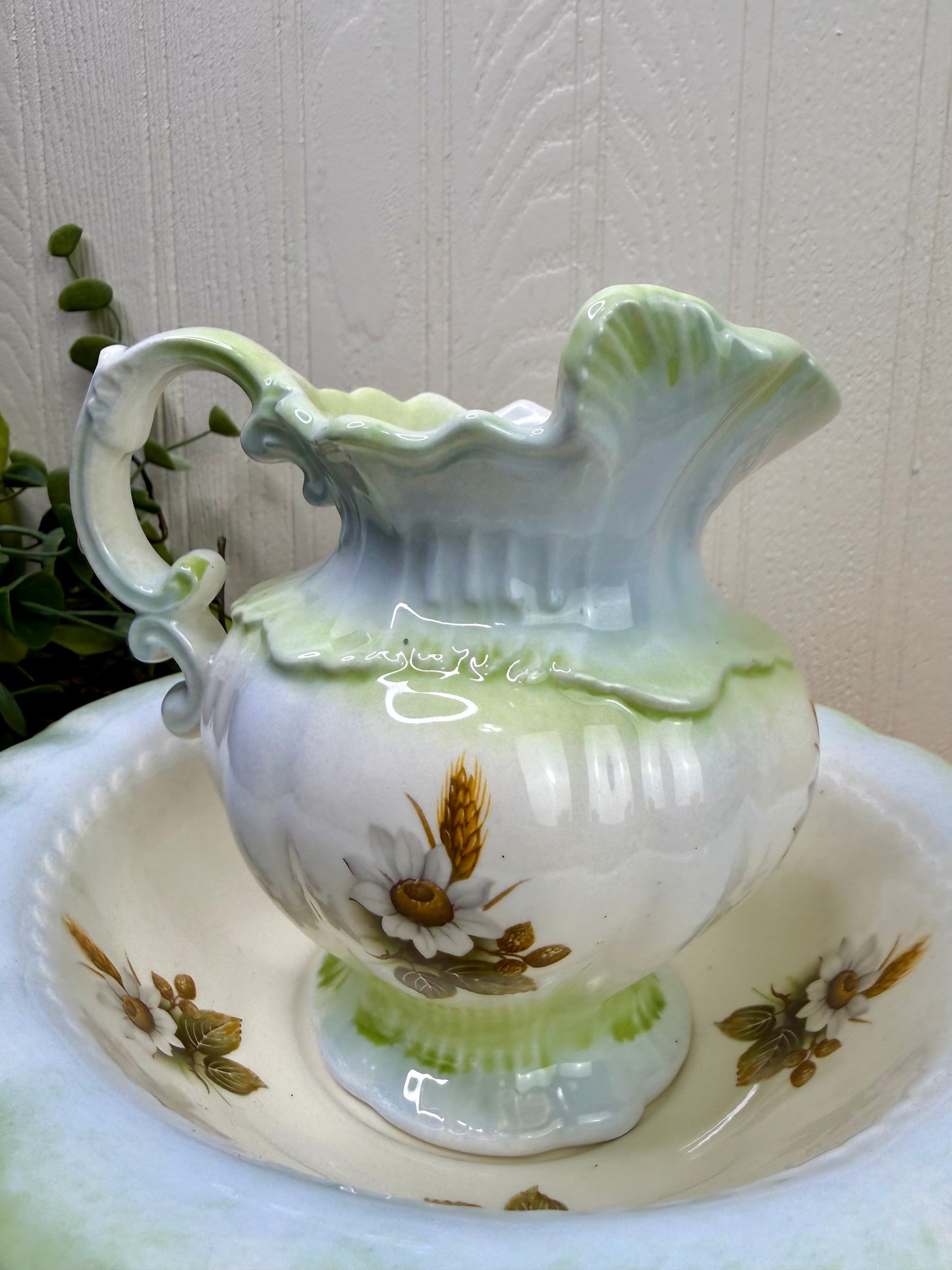 Vintage Handmade Ceramic Small Pitcher & Bowl Set