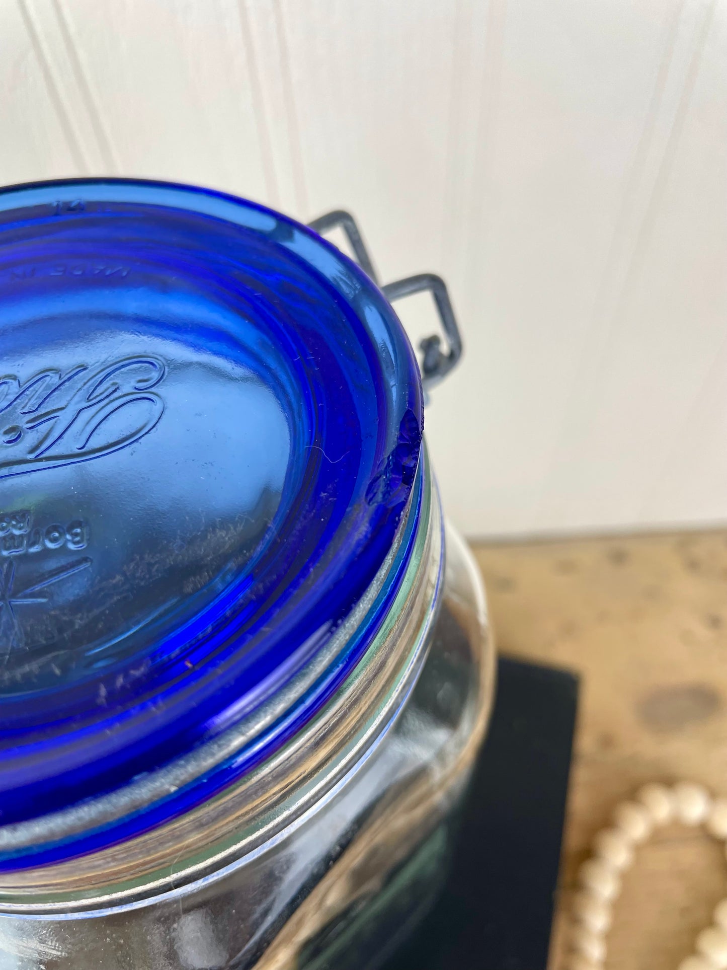 Italian Cobalt Blue Glass Jar with Clasp