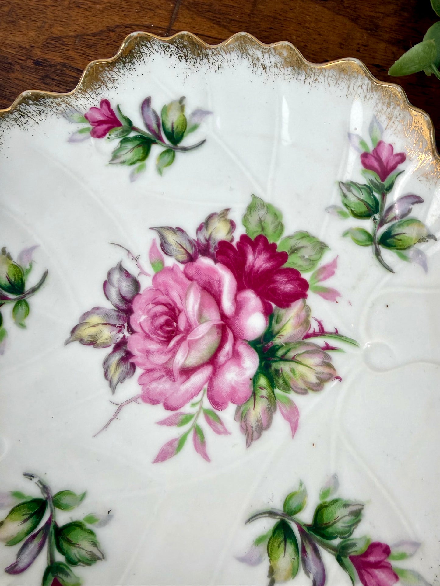 Vintage Japanese Porcelain Plate with Hand Painted Roses