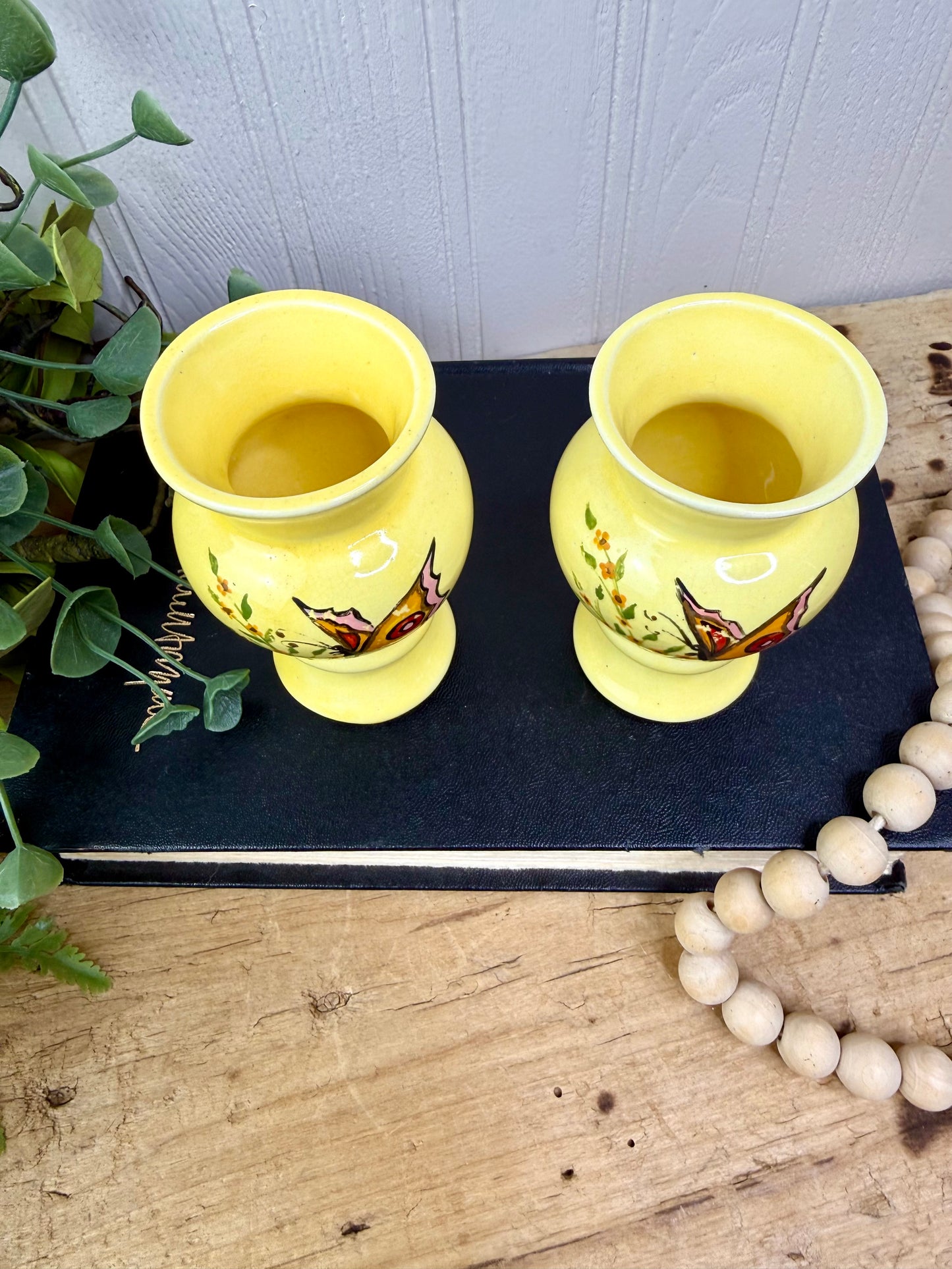 Vintage Ceramic Mini Vase Set with Hand Painted Butterflies
