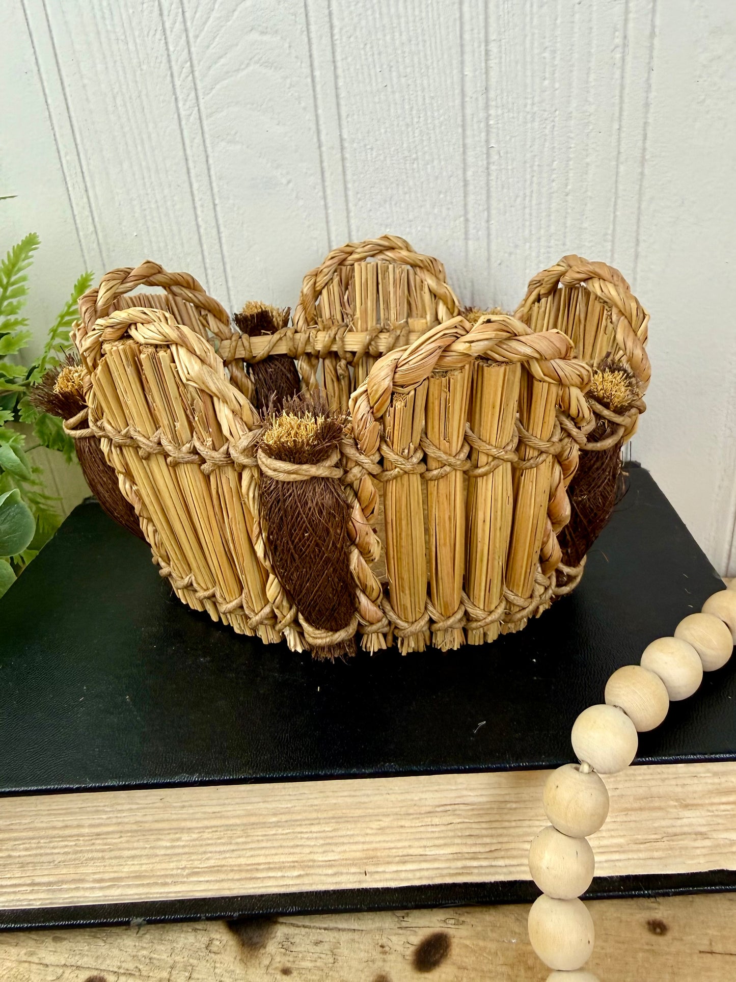 Vintage Handmade Small Basket with Scalloped Rim