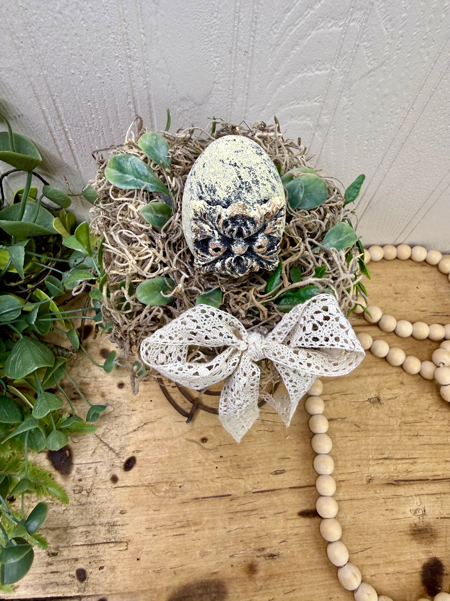 Handmade Rustic Bed Spring Nest with Yellow Egg with Gold Details