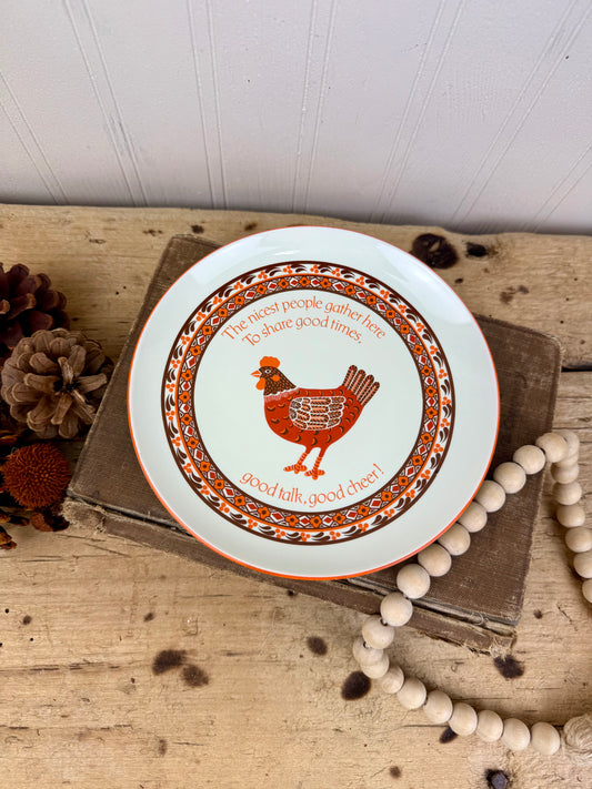 Vintage Mid-Century Folk Art Chicken Decorative Plate