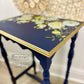 Hand Painted Blue Side Table with Yellow Florals- Shipping Included