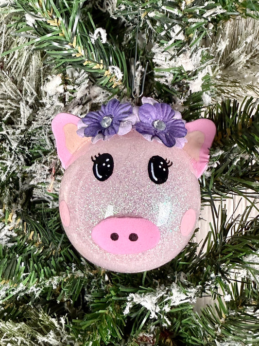 Handmade Glitter Pig Ornament- C