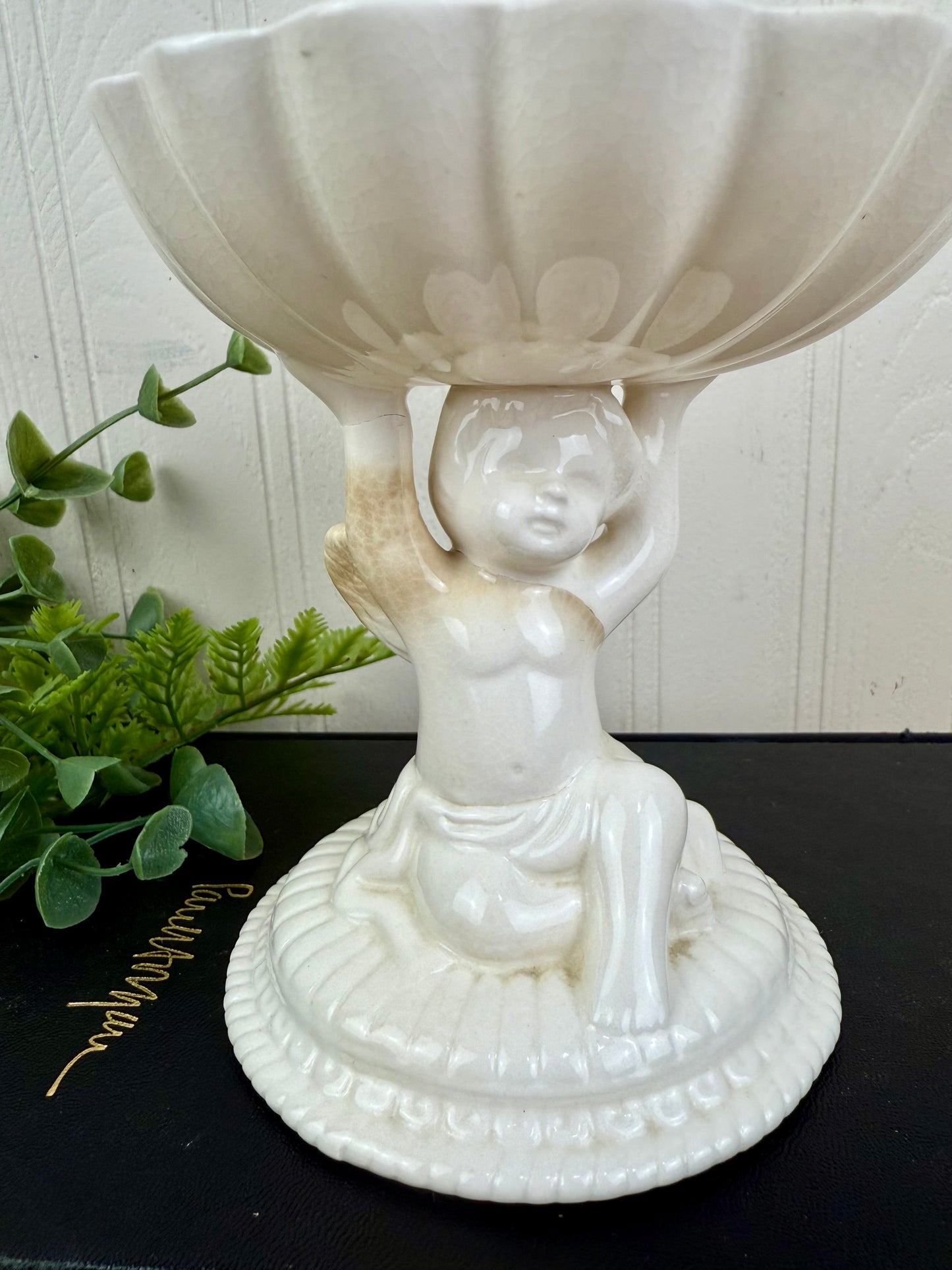 Vintage Ceramic Cherub Pedestal Soap Dish