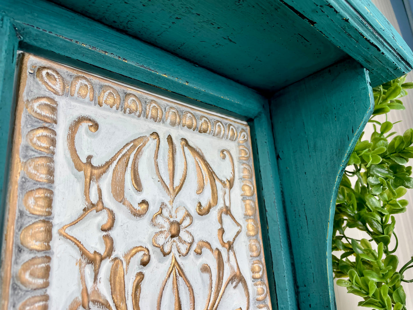 Upcycled Teal Painted Shelf with Hooks