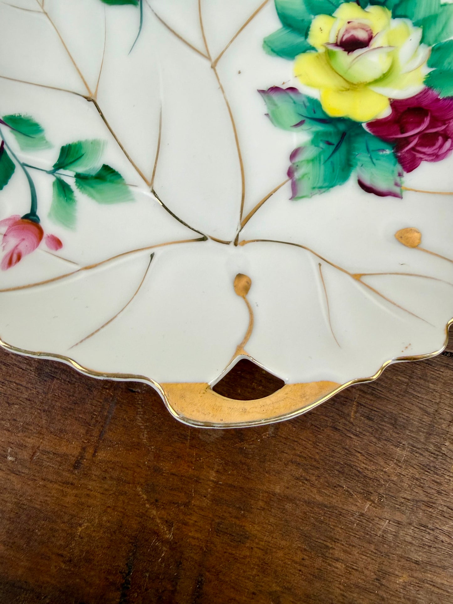 Vintage Hand Painted Japanese Porcelain Leaf Plate