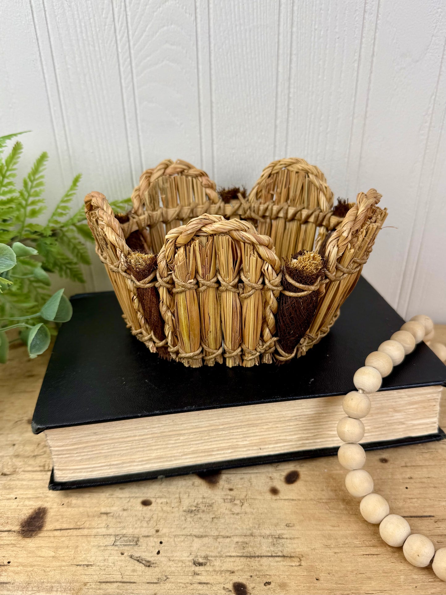 Vintage Handmade Small Basket with Scalloped Rim