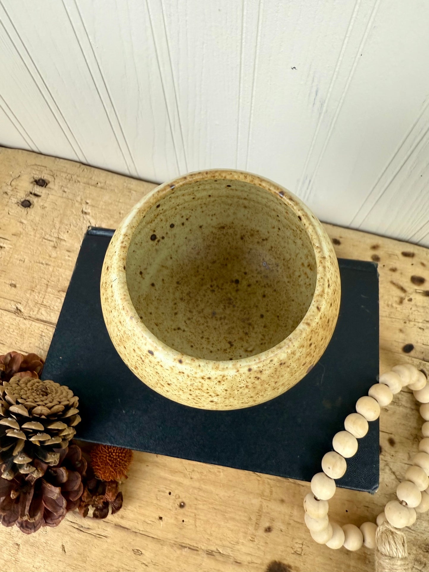 Vintage Handmade Speckled Stoneware Pottery Wine Goblet