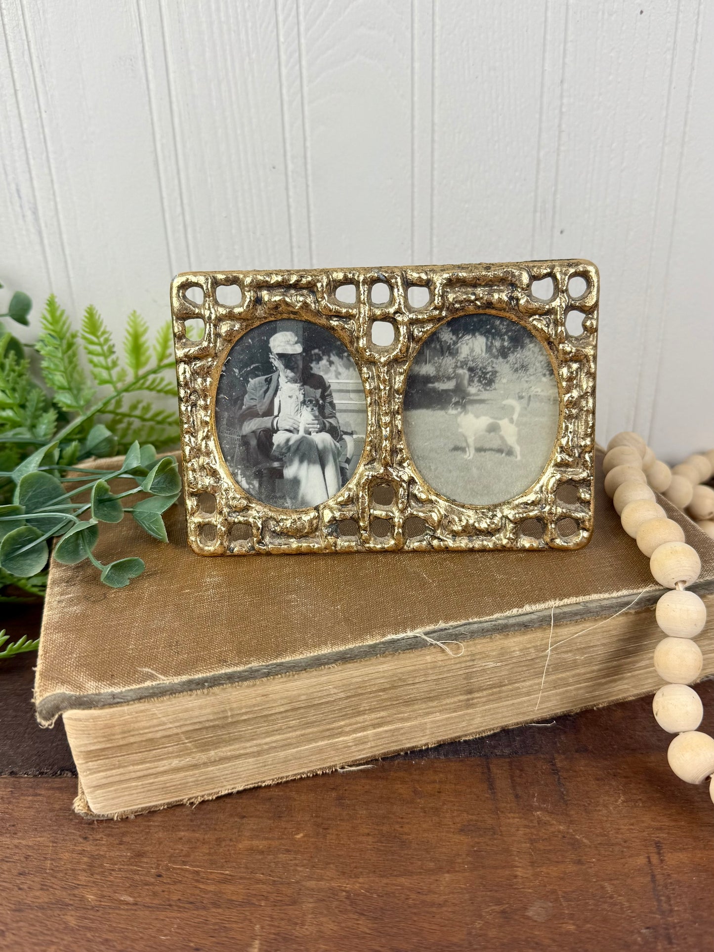 Vintage Ornate Solid Brass Double Frame