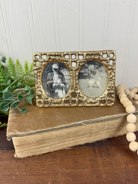 Vintage Ornate Solid Brass Double Frame