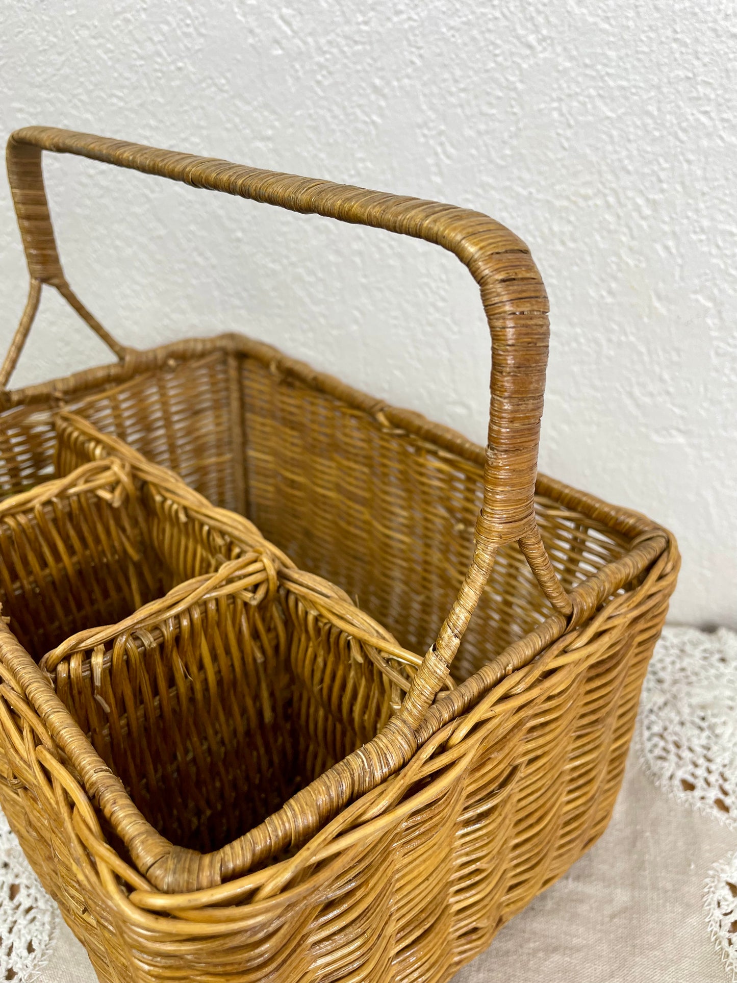 Vintage Wicker Storage Basket with Dividers