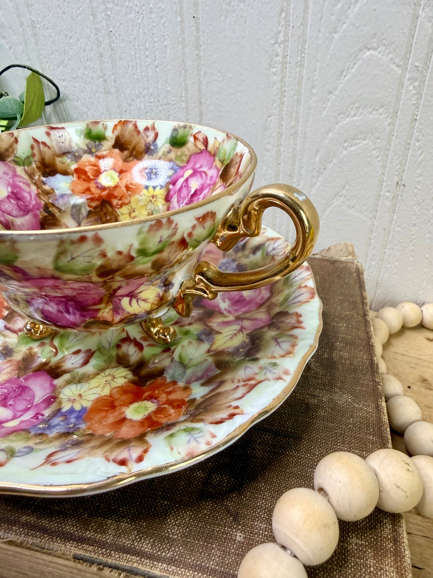 Vintage Norcrest Hand Painted Fine China Teacup & Saucer