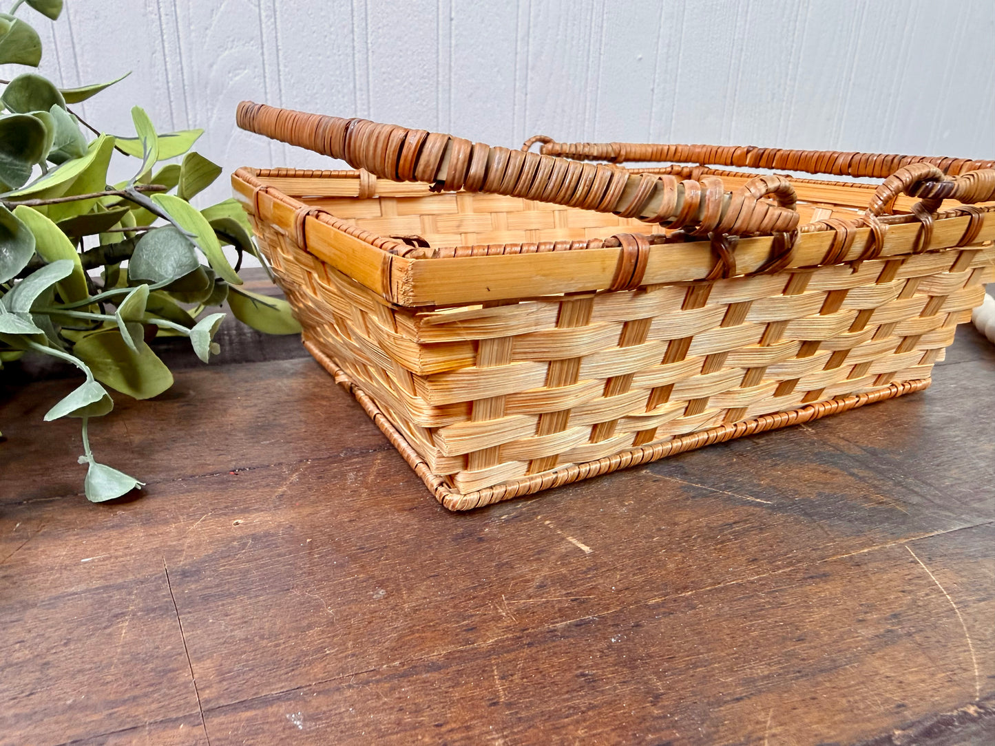Vintage Rectangular Basket with Movable Handles