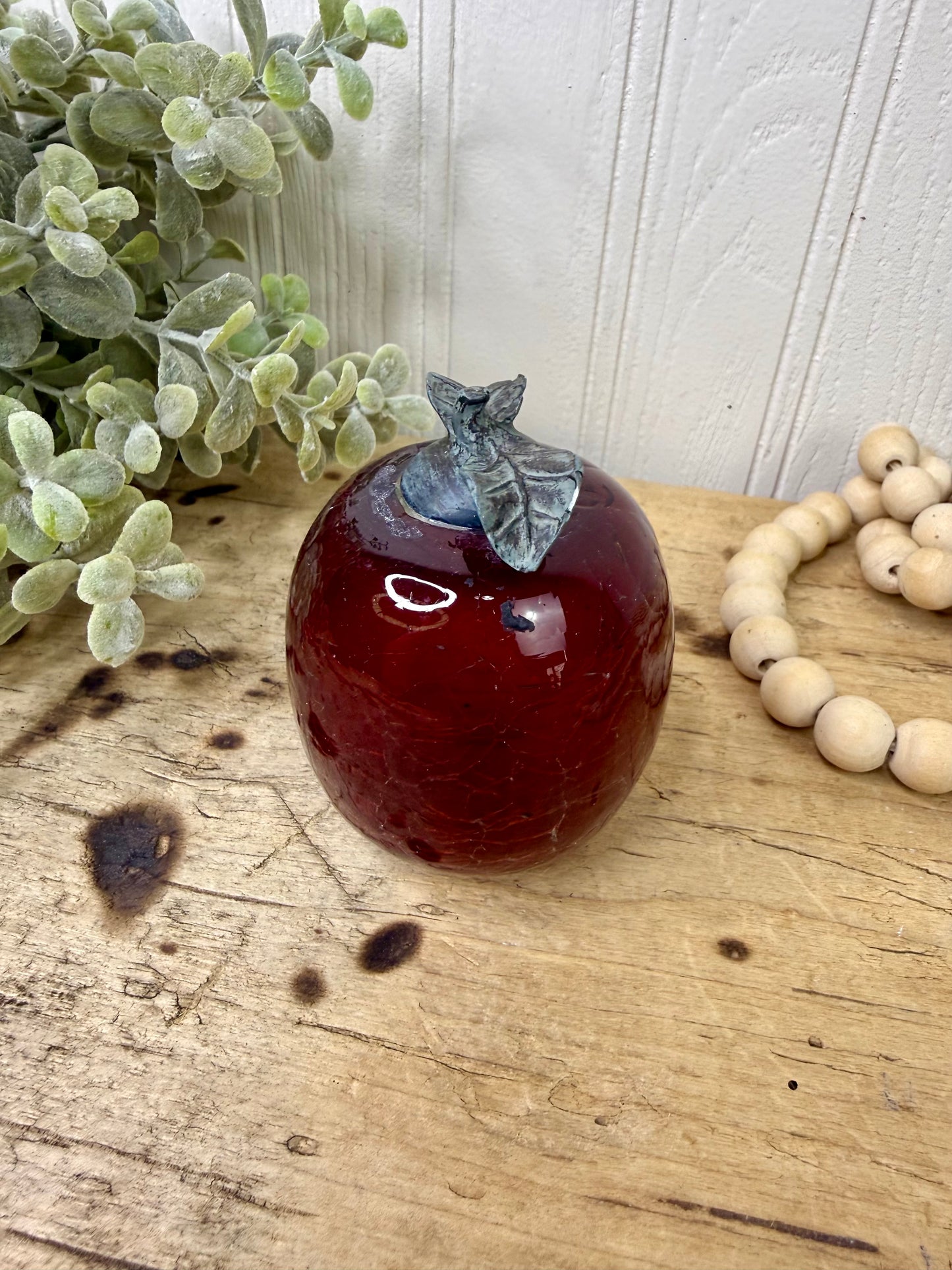 Vintage Crackle Art Glass Red Apple Figurine