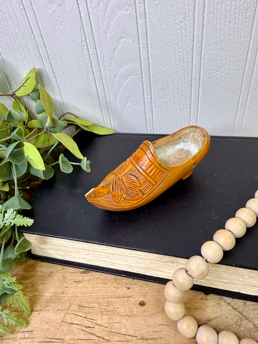Vintage Hand-Carved Wooden Clog Souvenir