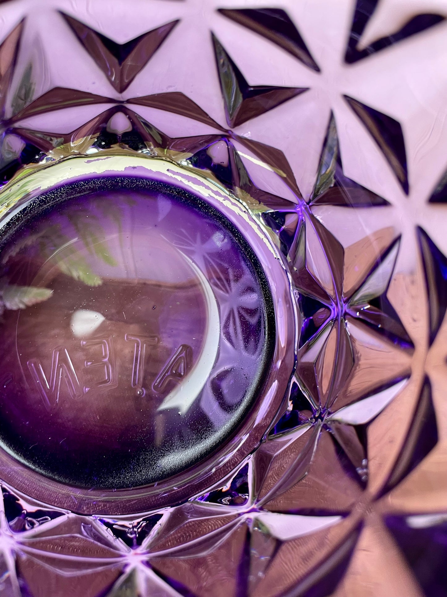 Purple Glass Candle Holder with Geometric Pattern