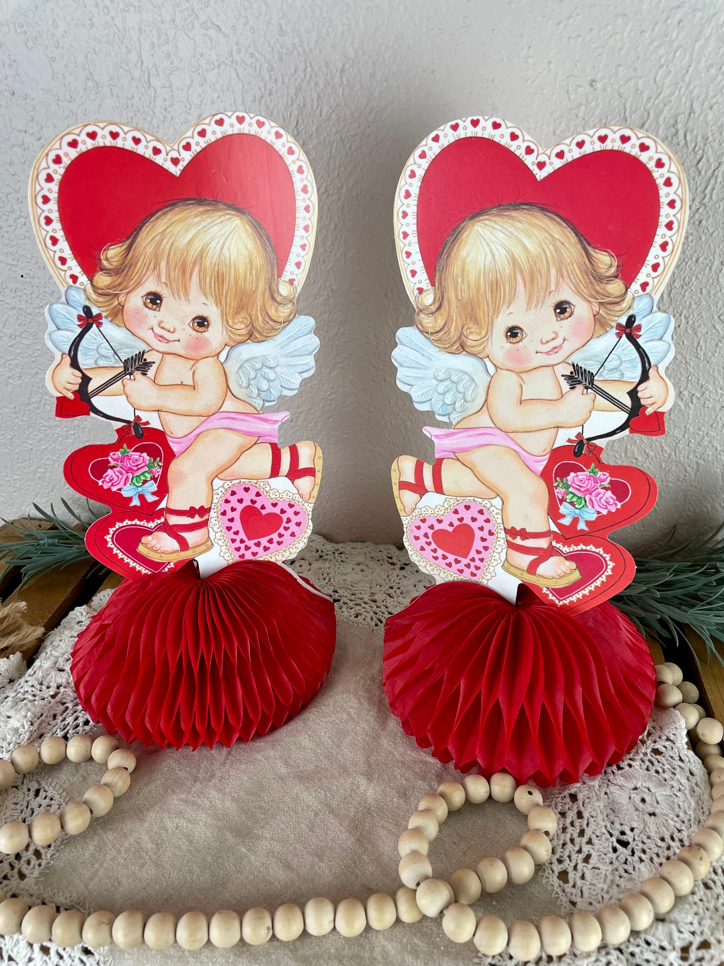 Vintage Valentine’s Cupid Honeycomb Tissue Paper Centerpieces