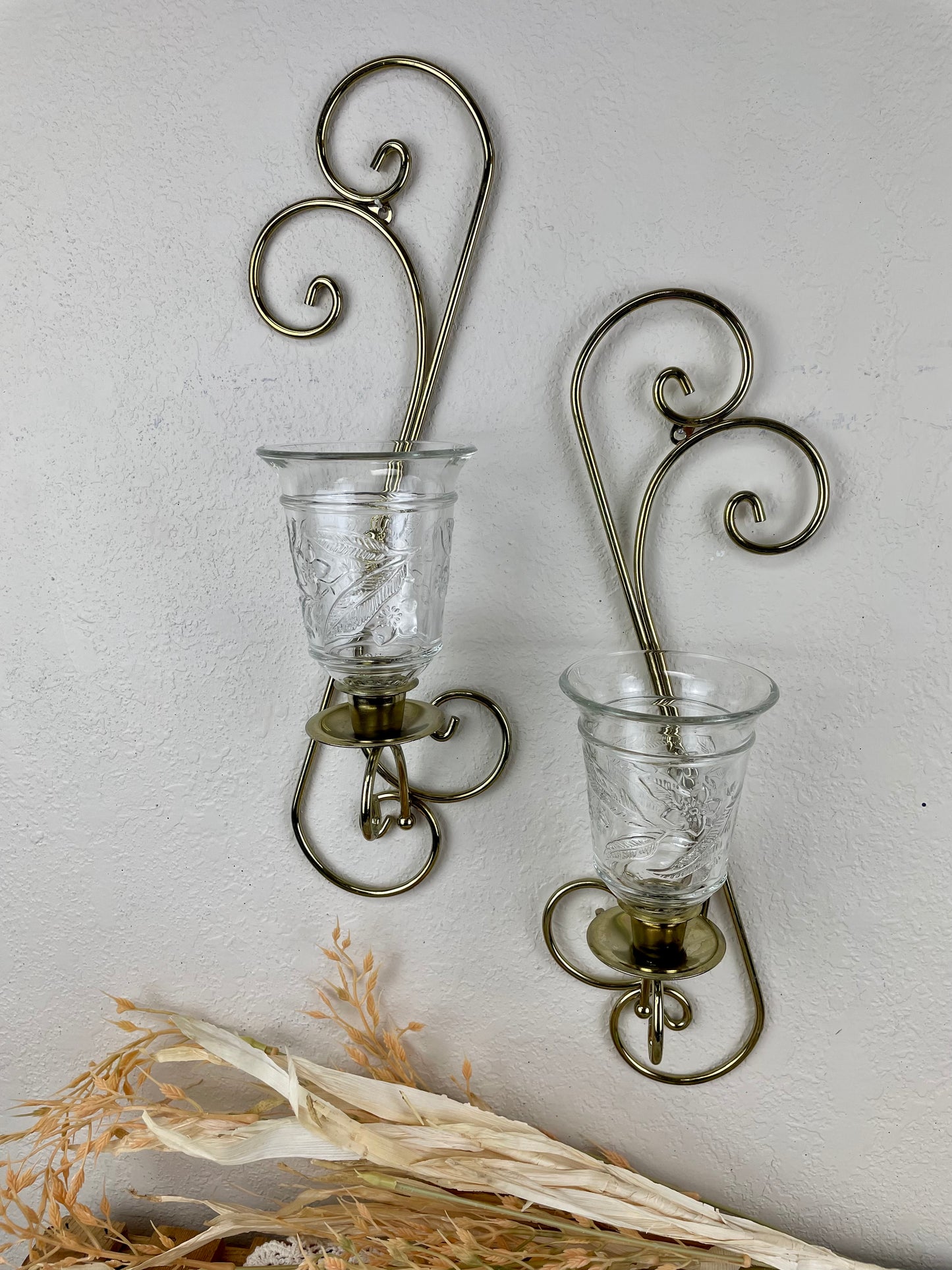 Vintage Home Interiors Brass Candle Sconce Set