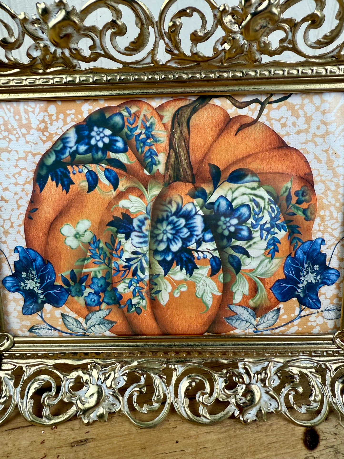 Vintage Brass Frame with Pumpkin Art