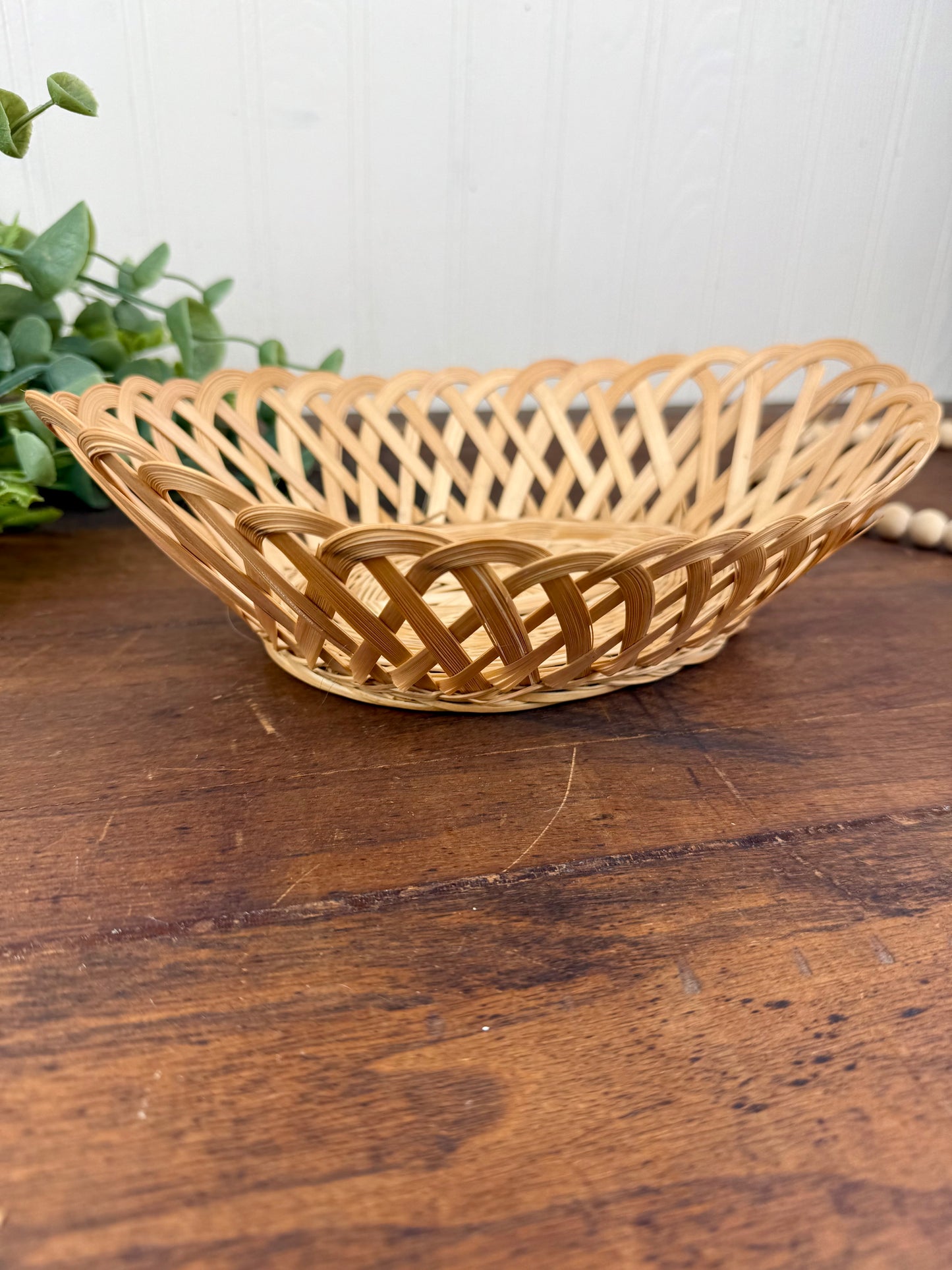 Vintage Oval Open Weave Wicker Basket