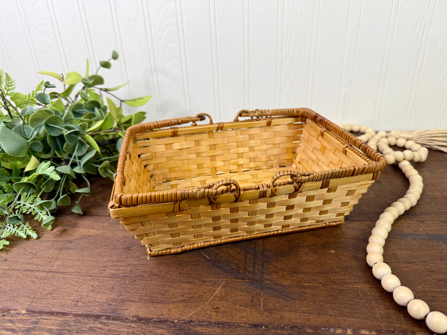 Vintage Rectangular Basket with Movable Handles