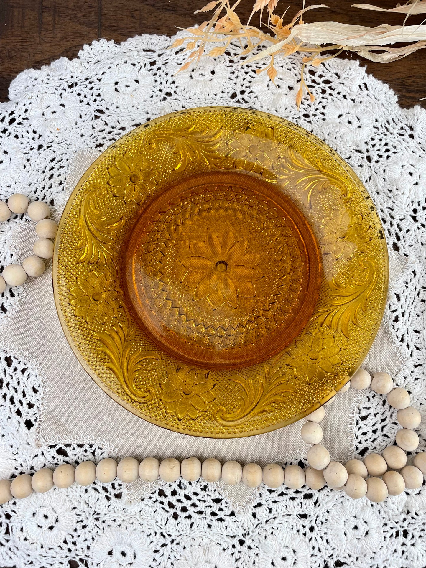 Vintage Indiana Glass Tiara Amber Salad Plate