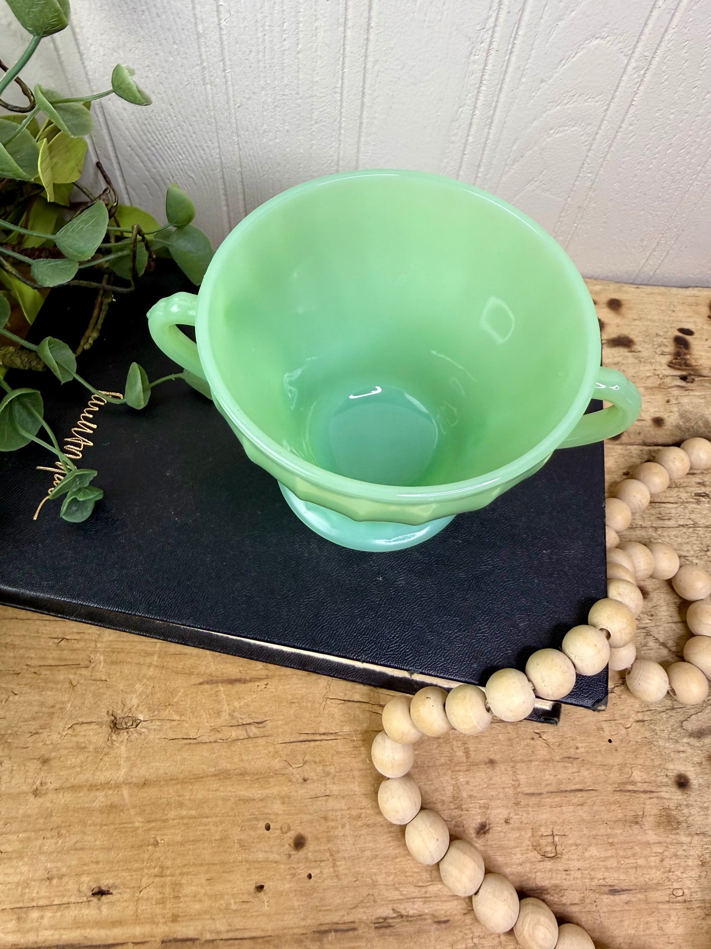 Vintage Anchor Hocking Jadeite Shell Swirl Sugar Bowl