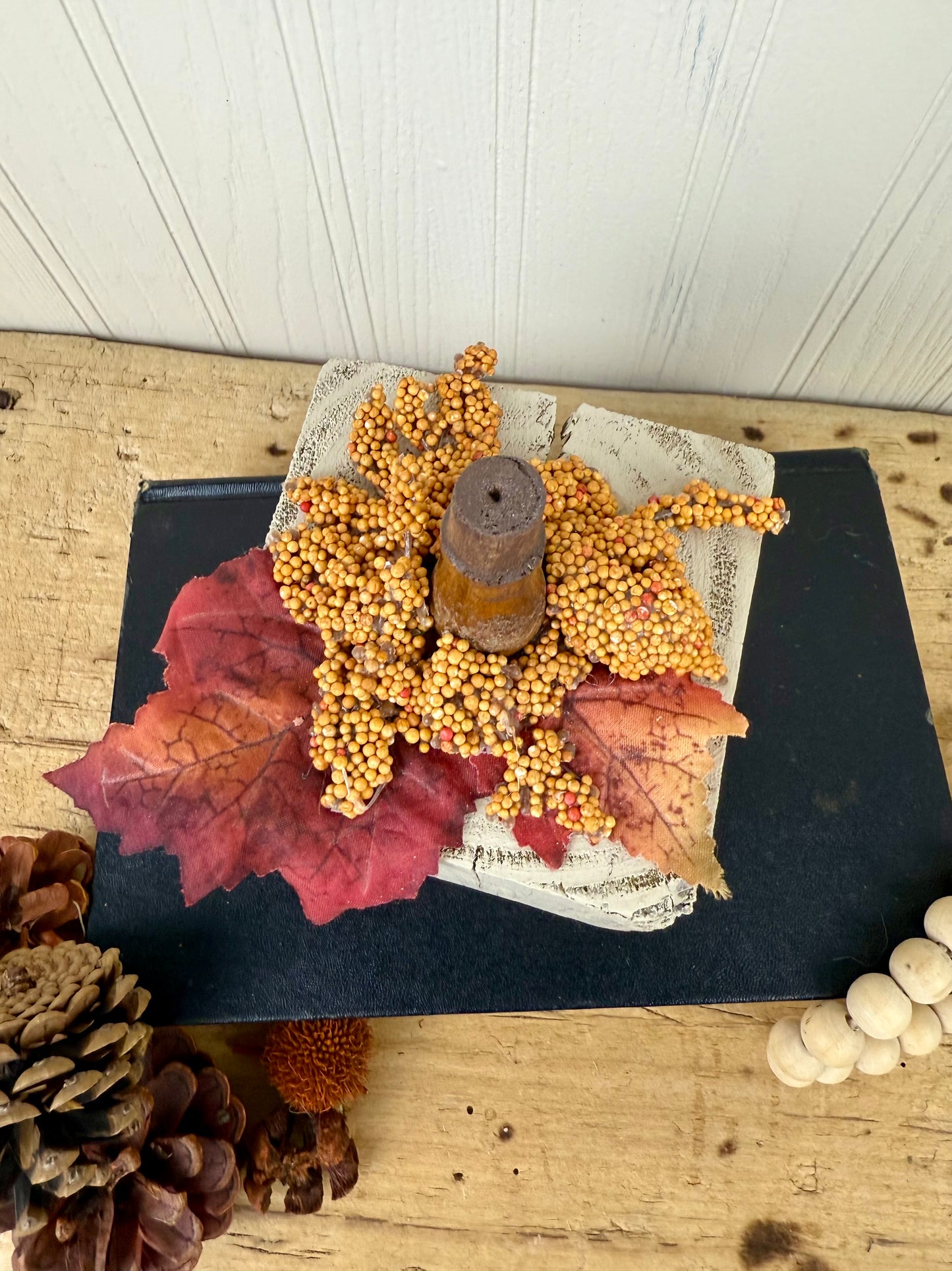 Handmade Reclaimed Wood Beige Block Pumpkin