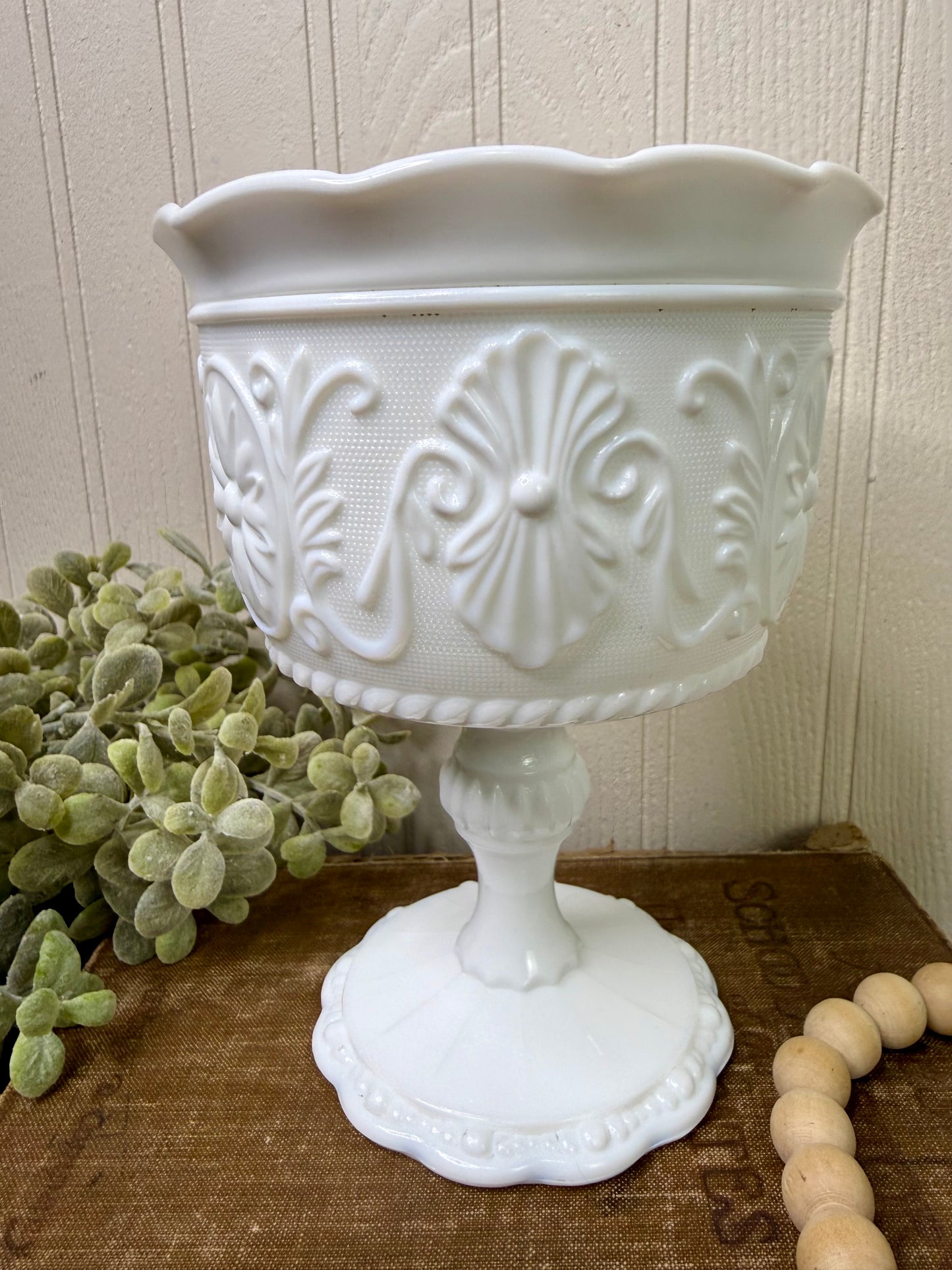 Vintage Indiana Glass White Milk Glass Pedestal Compote Dish