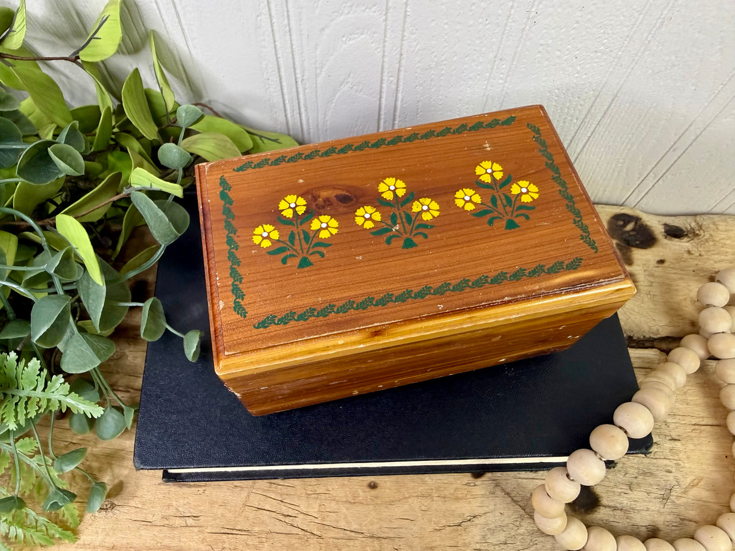 Vintage Cedar Wood Souvenir Trinket Box