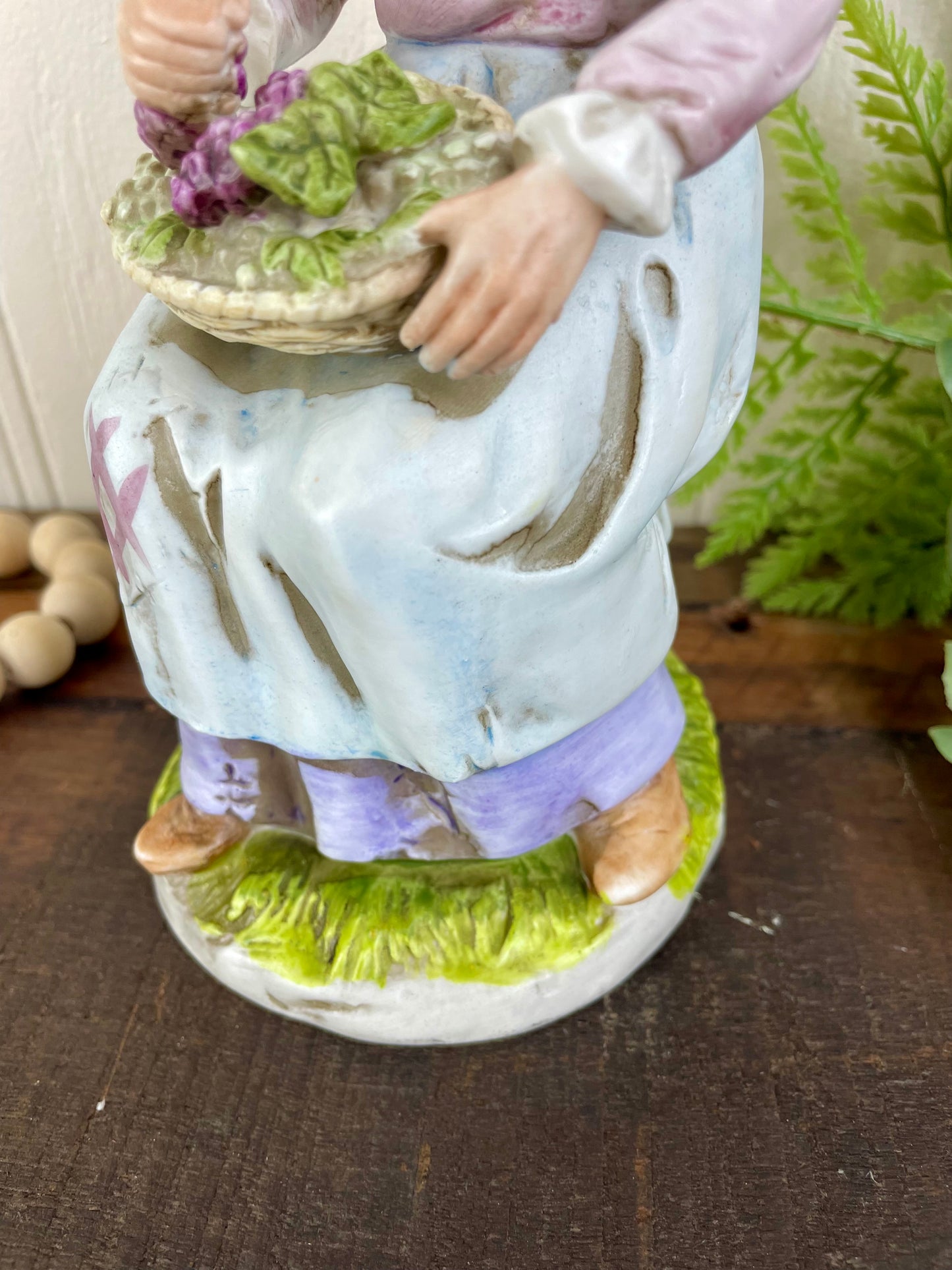 Vintage Homco Ceramic Figurine- Old Woman with Grape Basket