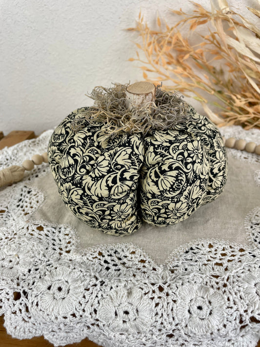 Handmade Plush Pumpkin- Black & Cream