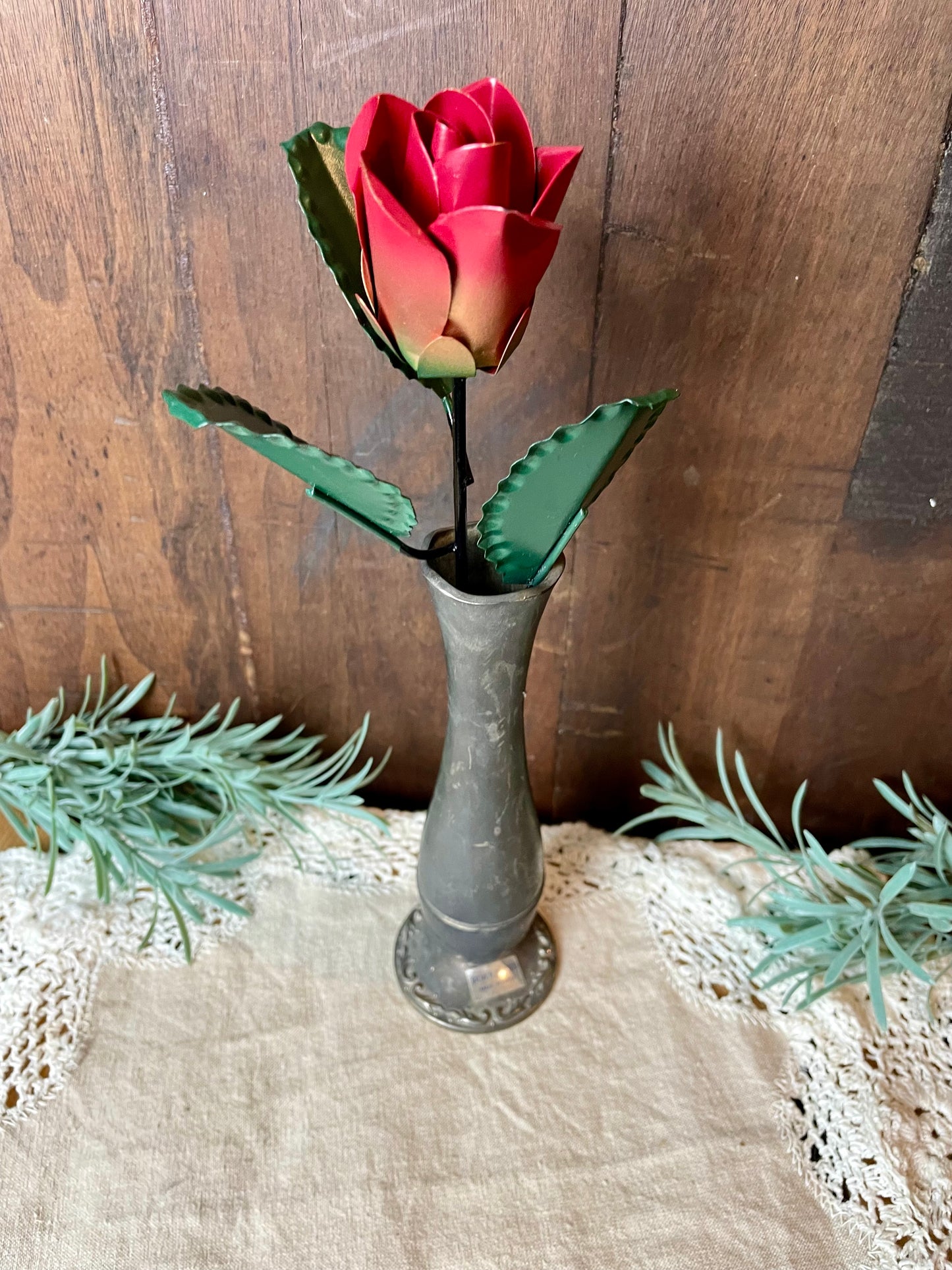 Vintage Silverplate Bud Vase with Metal Rose