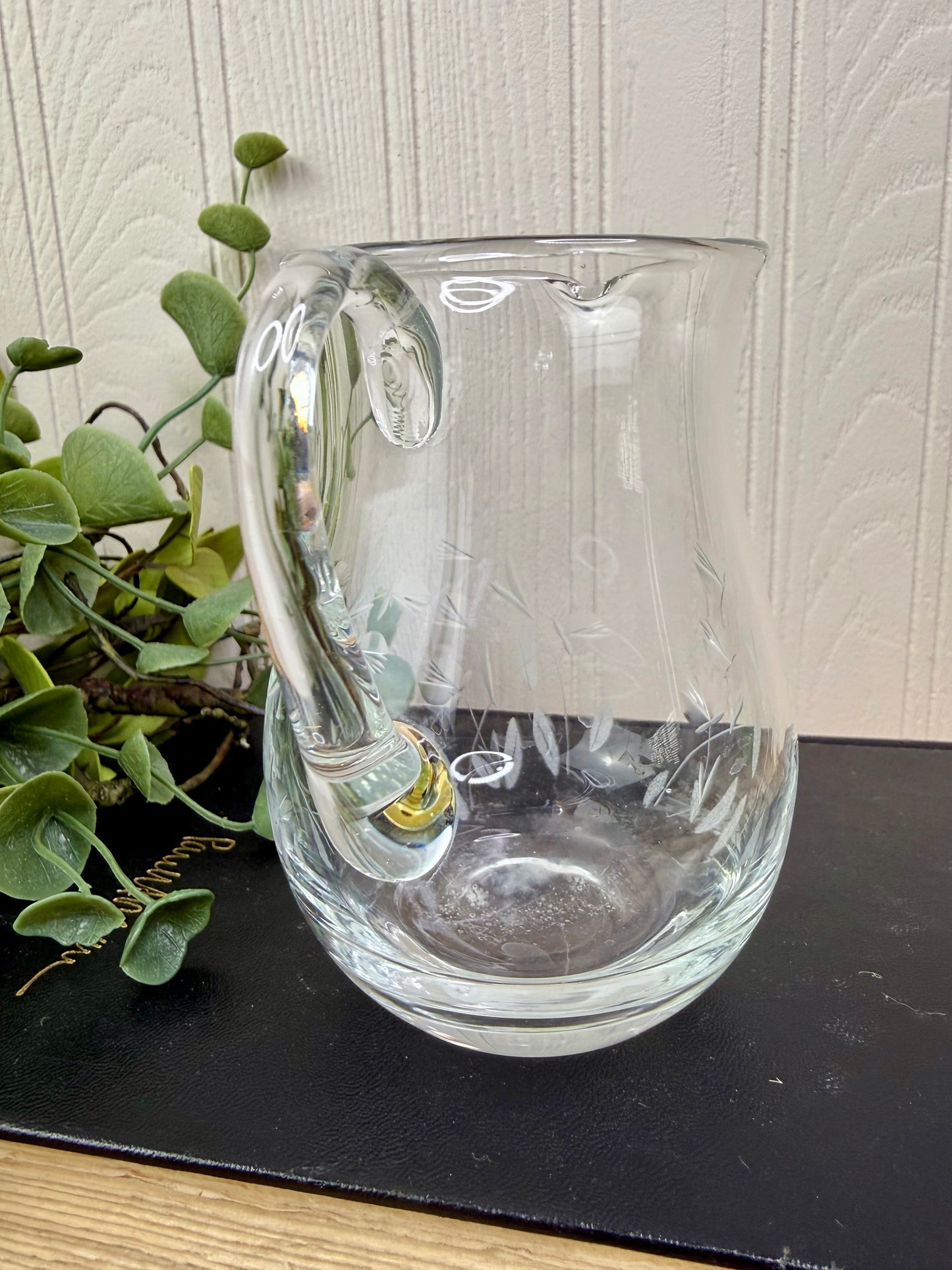 Vintage Crystal Glass Creamer with Etched Florals