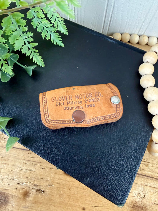 Vintage Promotional Leather Key Fob from Ottumwa, IA- Glover Motor Co.
